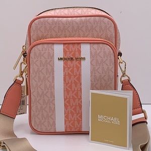 Michael Kors Jet Set Travel Medium NS Logo Stripe Crossbody Bag Sherbert Multi